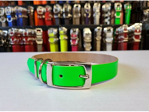 Fluorescent Green - Leather Dog Collar - Size M